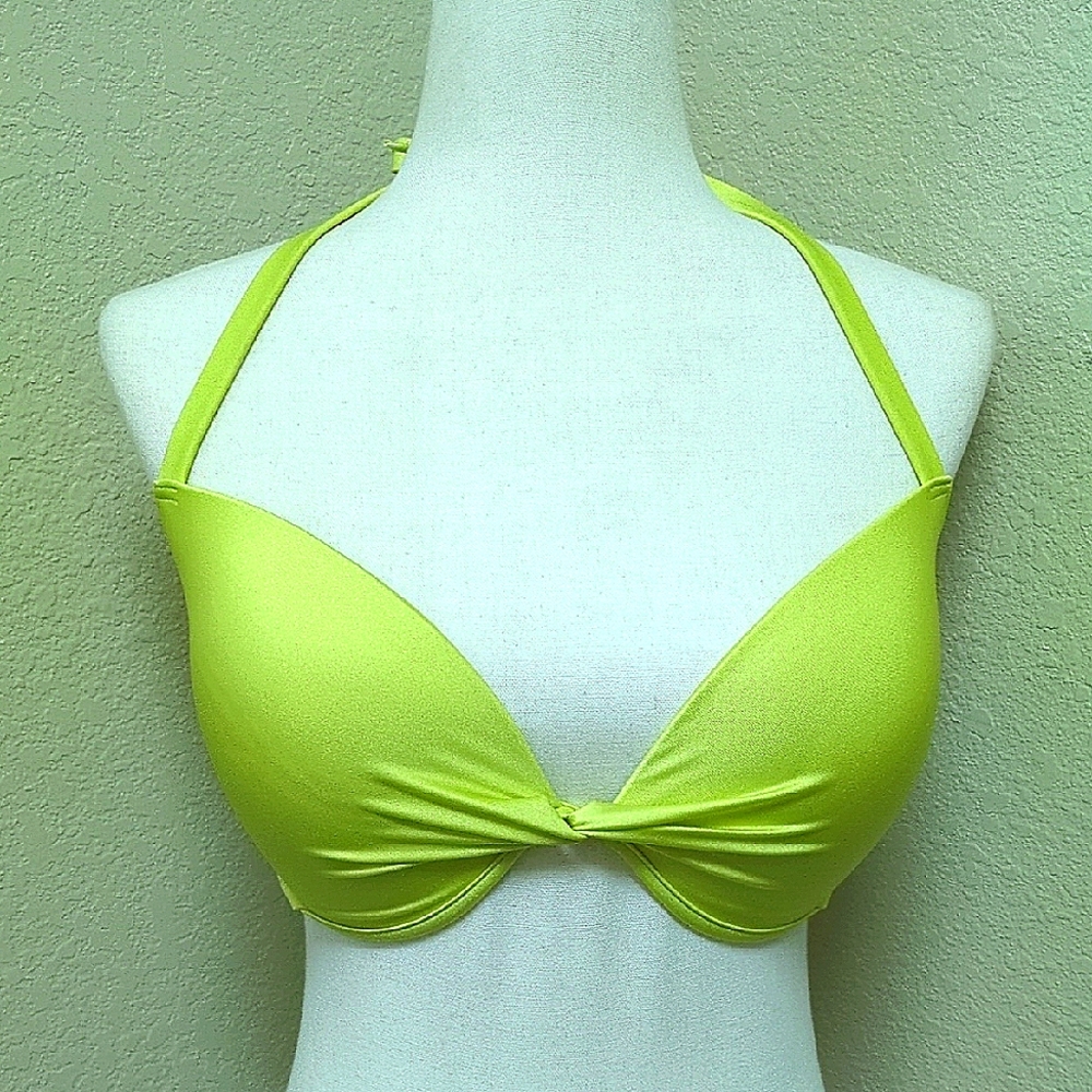 Victoria's Secret Neon Yellow Halter Tie Bikini Top Size 34 DDD